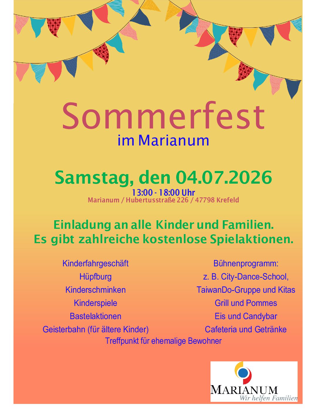 Herzliche Einladung zum Sommerfest im Marianum